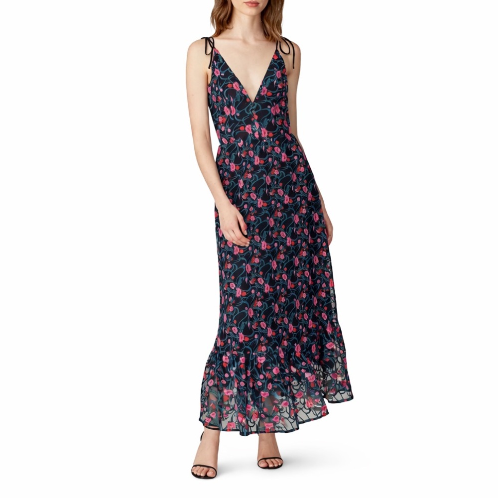 NWT Dress The Population XL Sunny Floral 0913  Tulle Maxi Dress embroidered blue